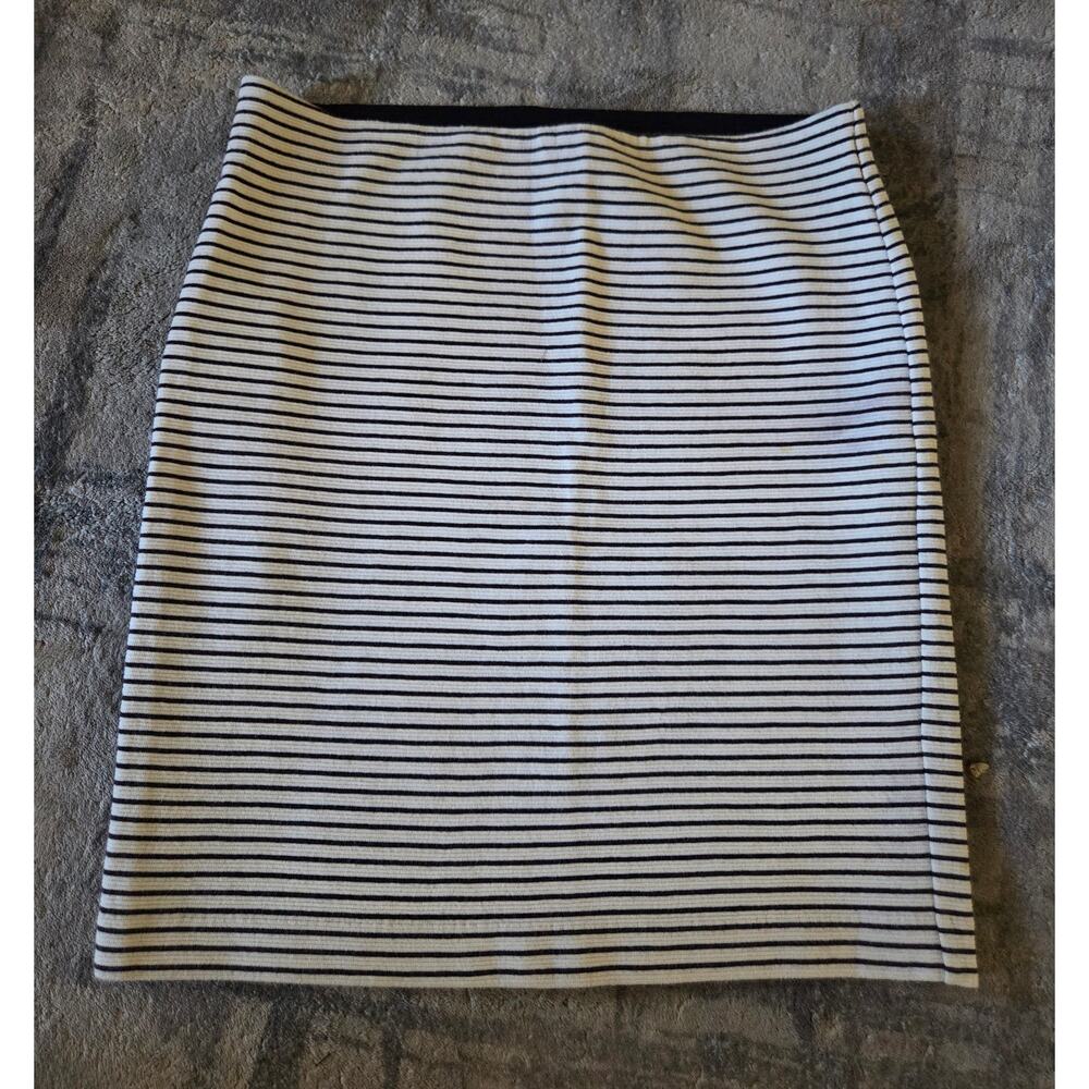 LOFT Black and Ivory Striped Pencil Skirt with Elastic Waist Size XXS